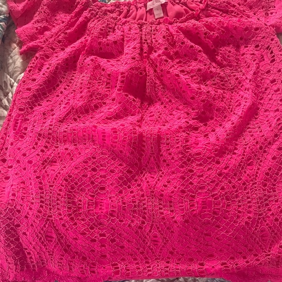 Lilly Pulitzer Bright Hot Pink Marble Lace Top Women's size S - Picture 3 of 4
